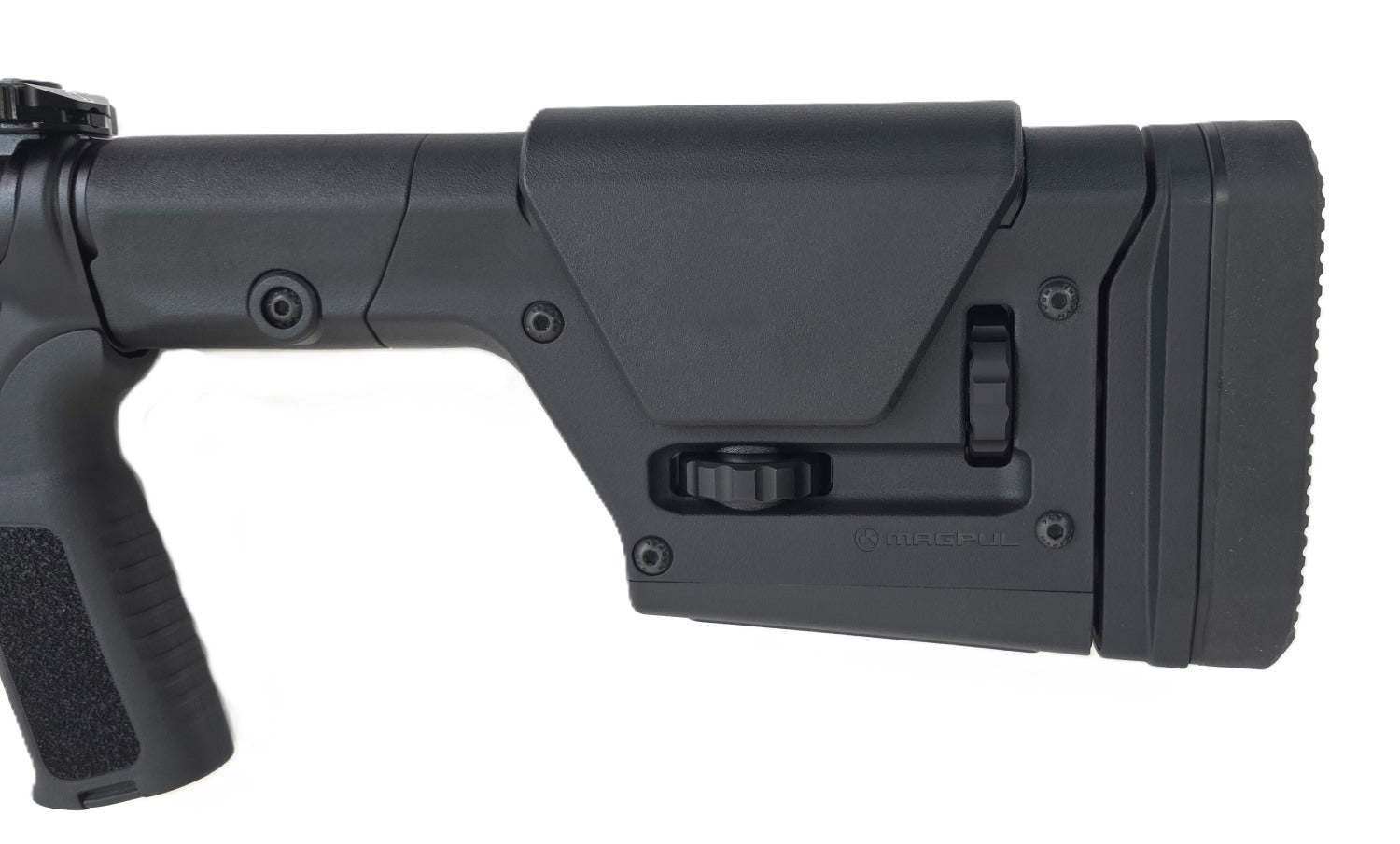 Schmeisser Gewehr, schwarz, seitliche Ansicht.