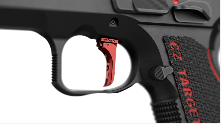 Schwarze Pistole mit rotem Abzug