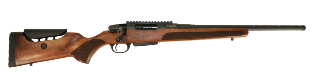 Brenner Jagdgewehr mit Holzschaft.