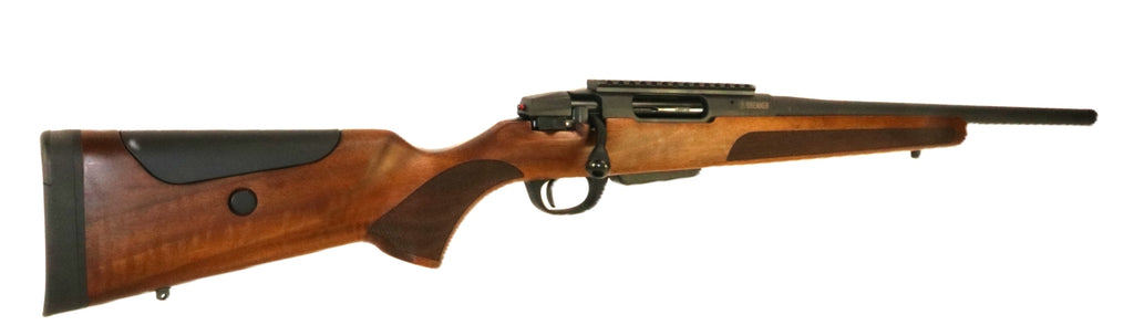 Brenner Jagdgewehr mit Holzschaft.