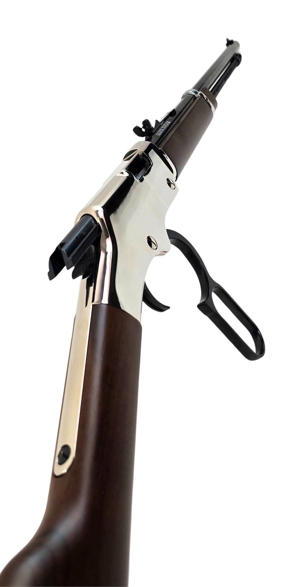 Glänzendes Henry Unterhebelgewehr in Nahaufnahme