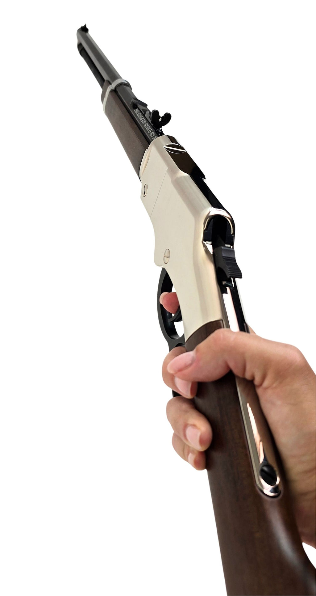 Glänzendes Henry Unterhebelgewehr in Nahaufnahme