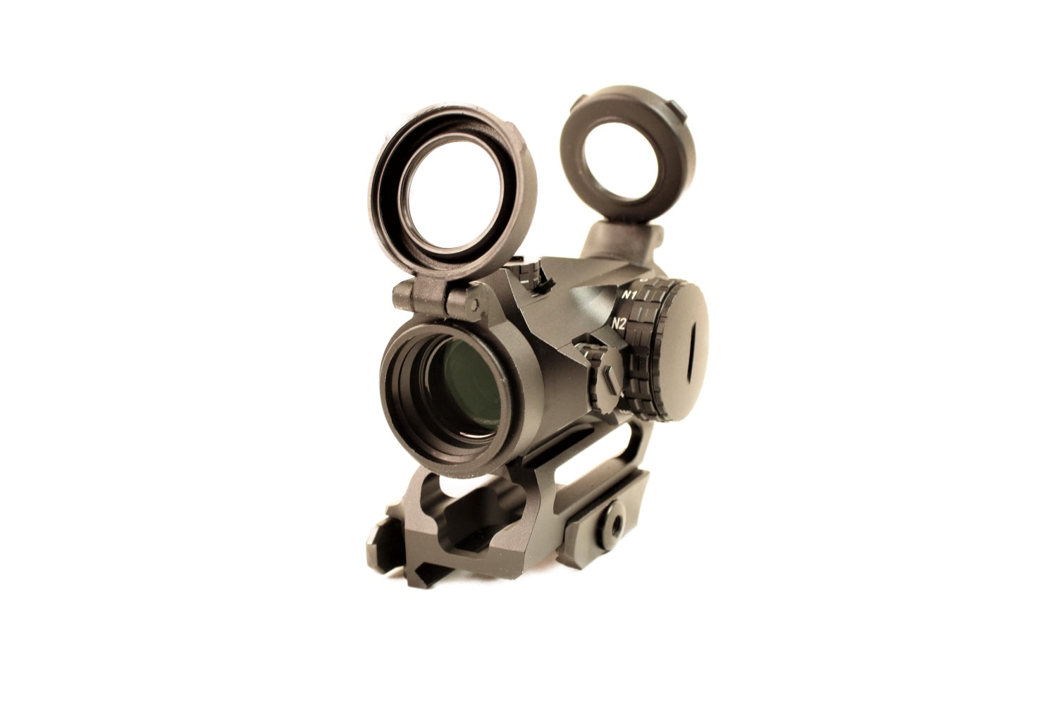 Falke Zielfernrohr mit offenen Abdeckungen.