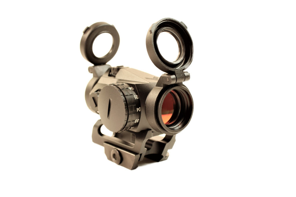 Falke Zielfernrohr mit offenen Abdeckungen.