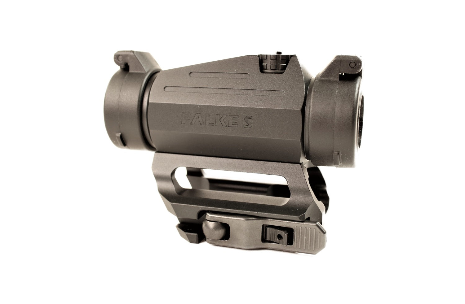Falke Zielfernrohr mit offenen Abdeckungen.