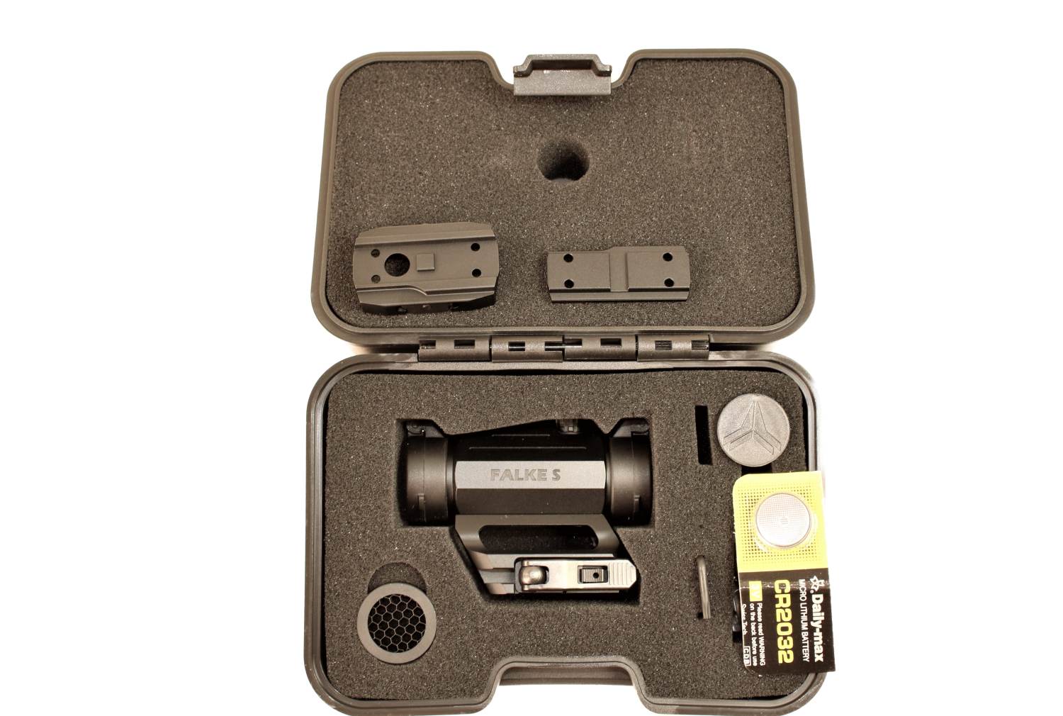 Falke Zielfernrohr mit offenen Abdeckungen.