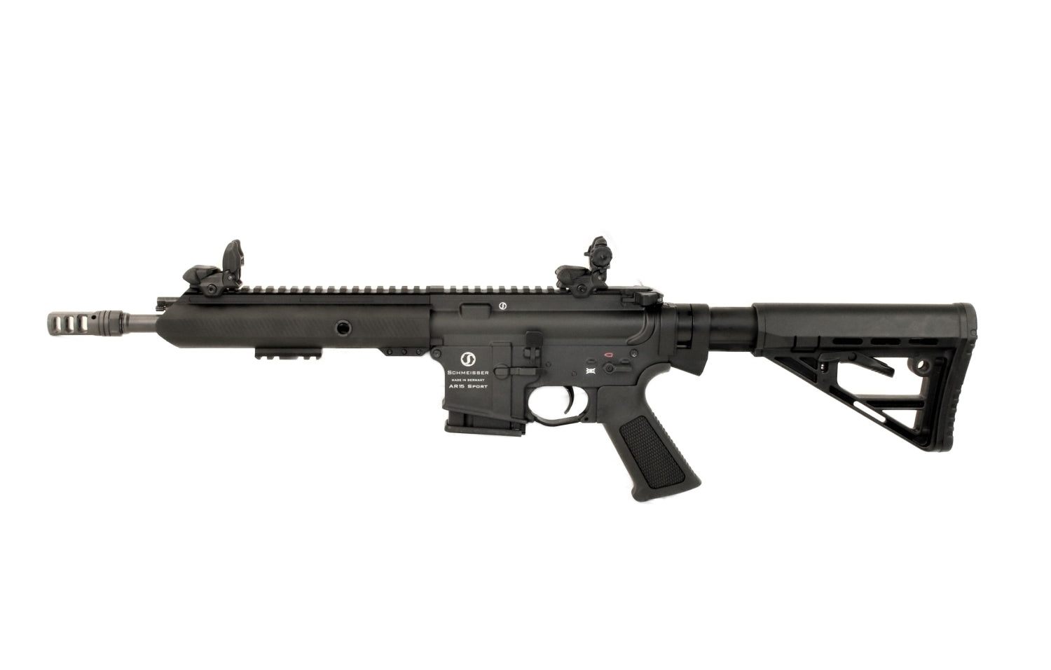 Schmeisser Gewehr, schwarz, taktisch, kompakt.