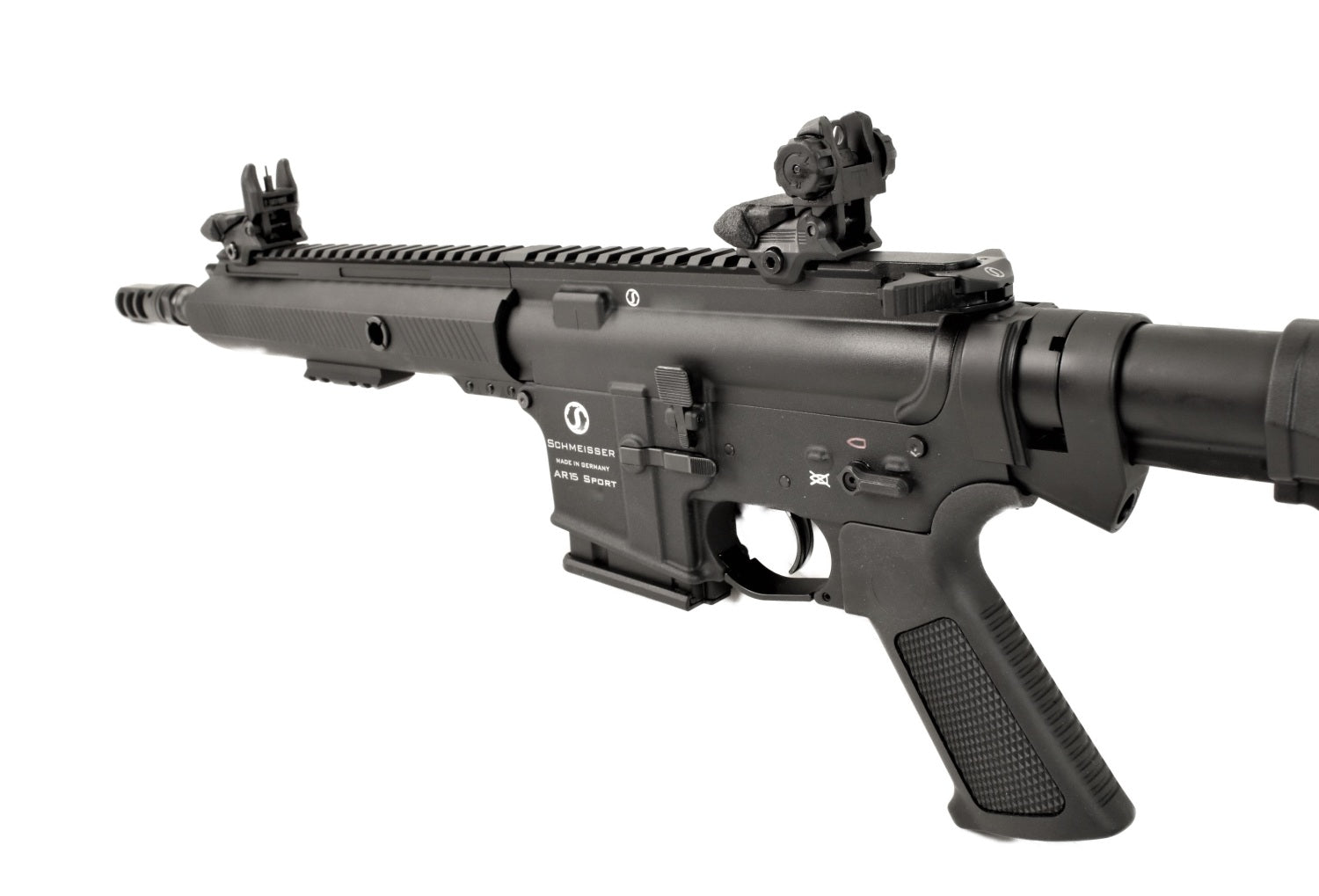 Schmeisser Gewehr, schwarz, taktisch, kompakt.