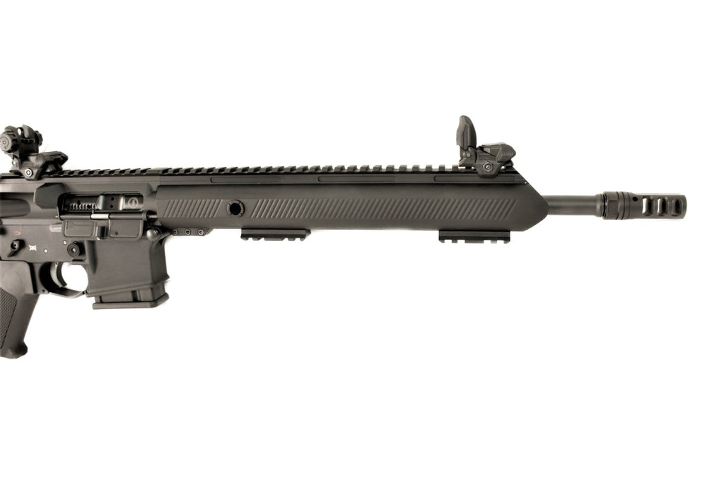 Schmeisser Gewehr, schwarz, seitliche Ansicht.