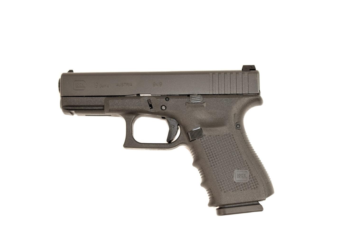 GLOCK Pistole, seitliche Ansicht.