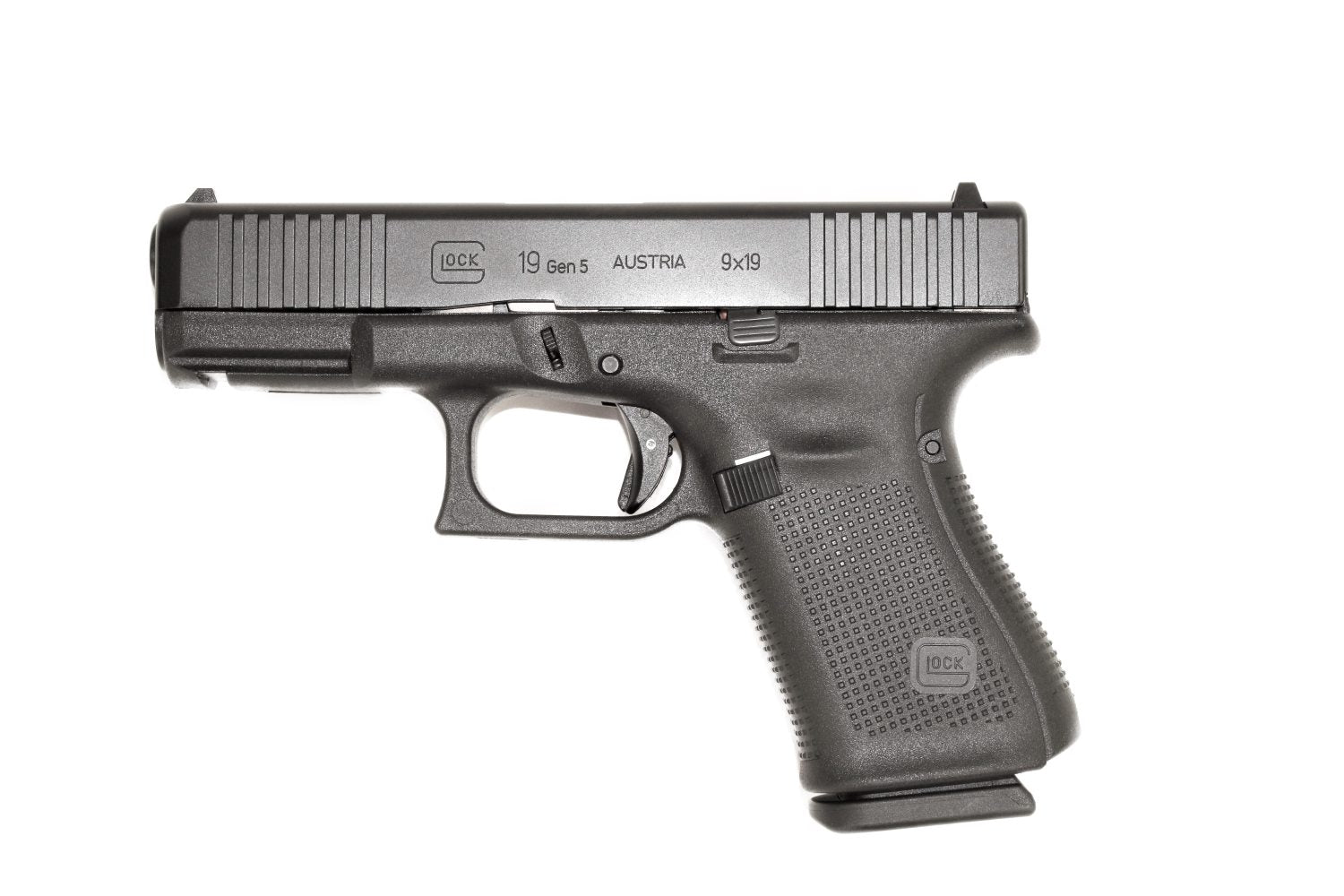 GLOCK Pistole, seitliche Ansicht.