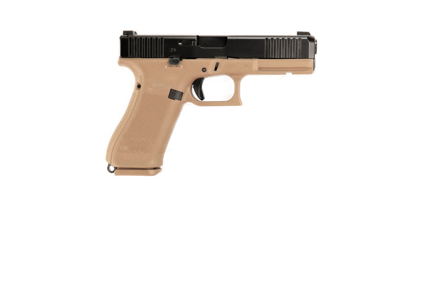 GLOCK Pistole, sandfarben, seitlich.