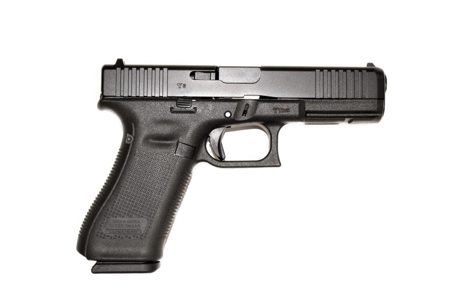 GLOCK Pistole, seitliche Ansicht.