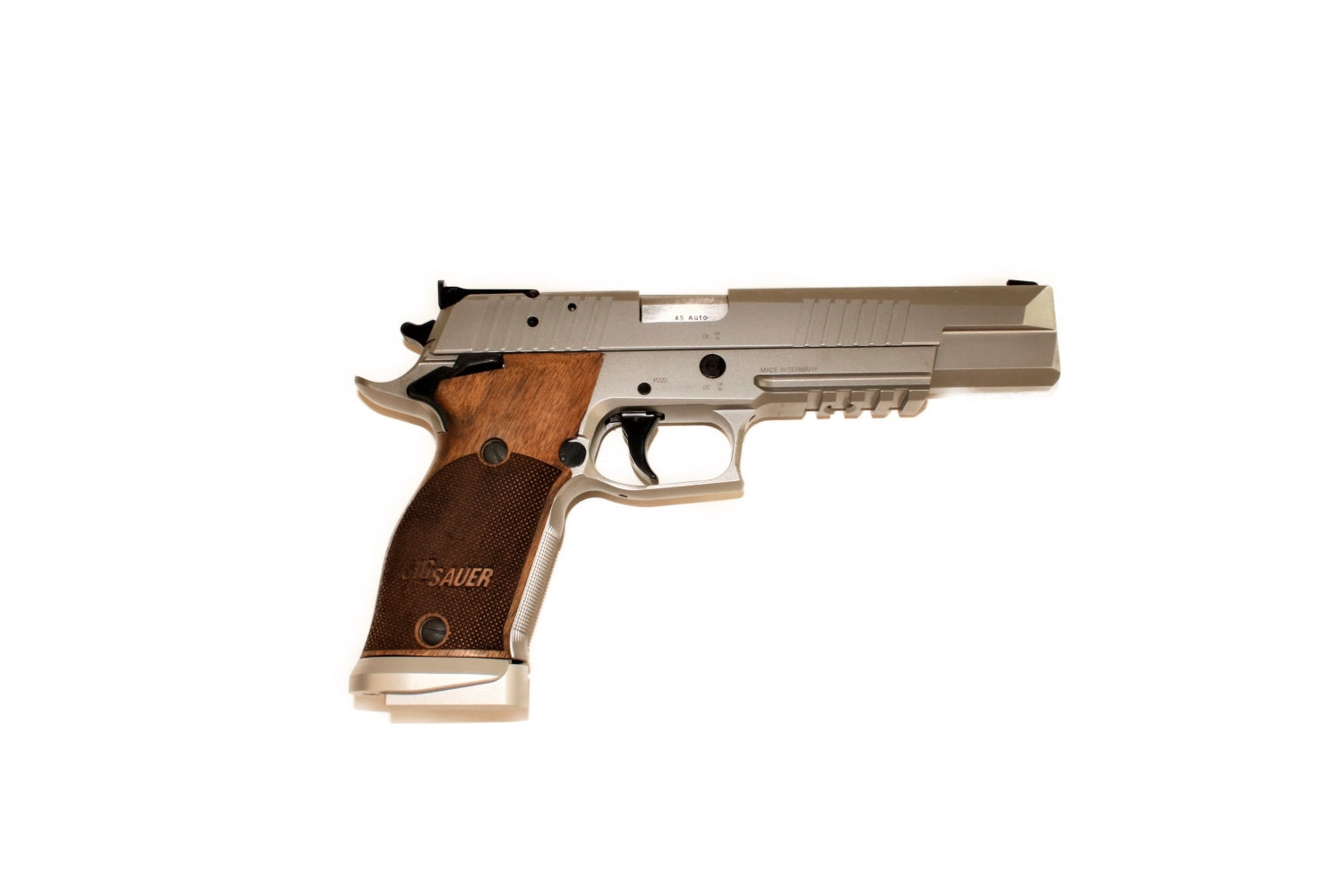 SIG SAUER Pistole, zerlegt, Holzgriff.