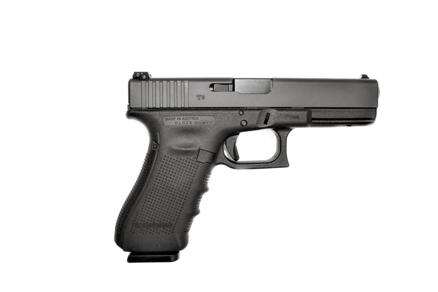 GLOCK Pistole, seitliche Ansicht.