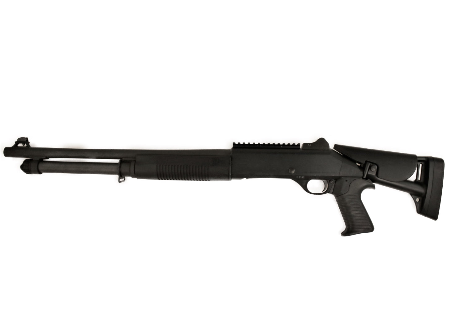 Benelli Schrotflinte, schwarz, seitlich.