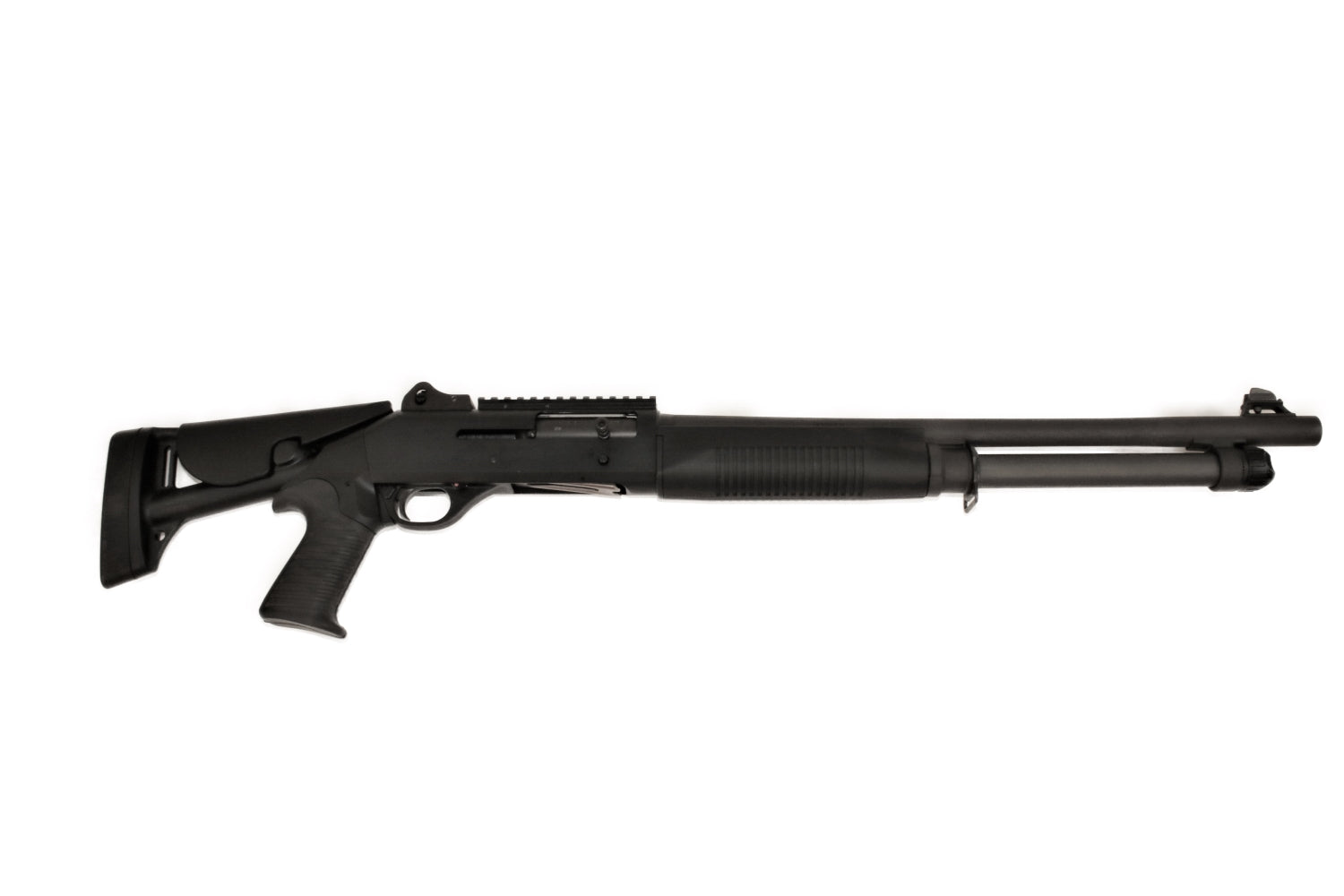 Benelli Schrotflinte, schwarz, seitlich.