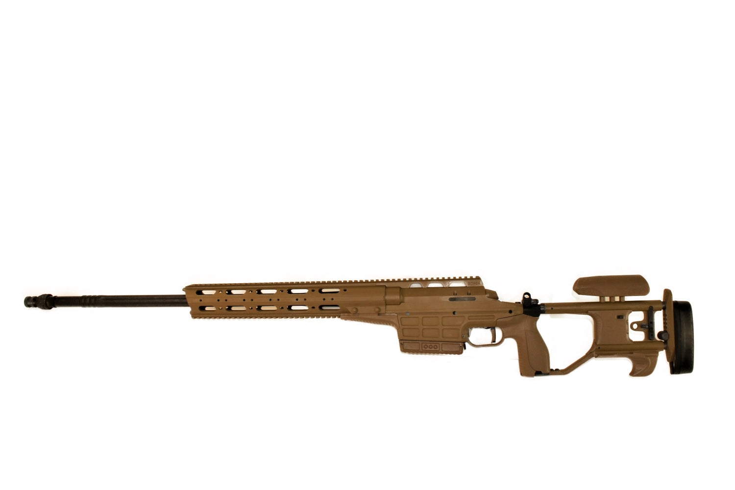 SAKO Gewehr, braun, seitliche Ansicht.