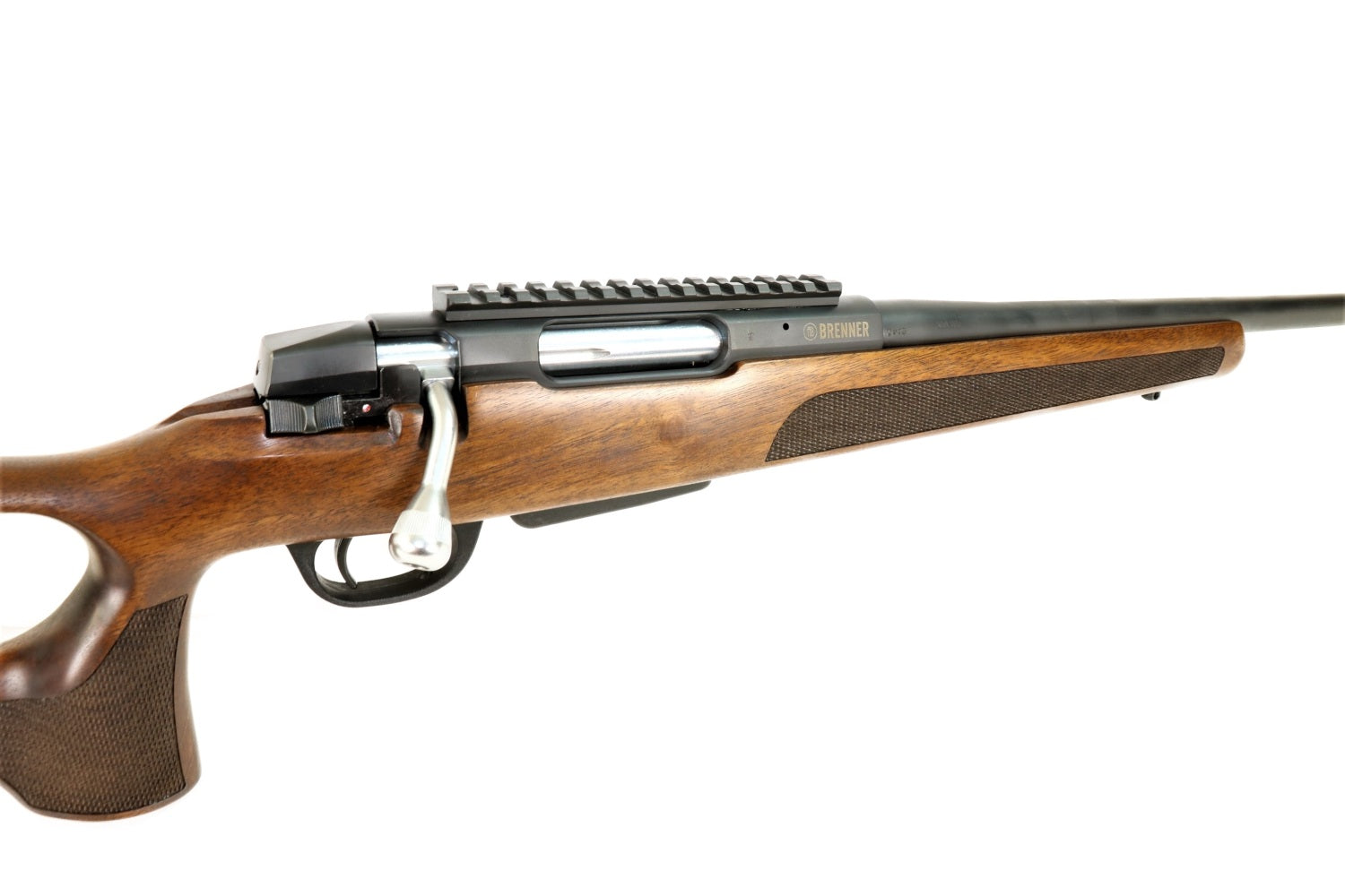 Brenner Jagdgewehr mit Holzschaft.