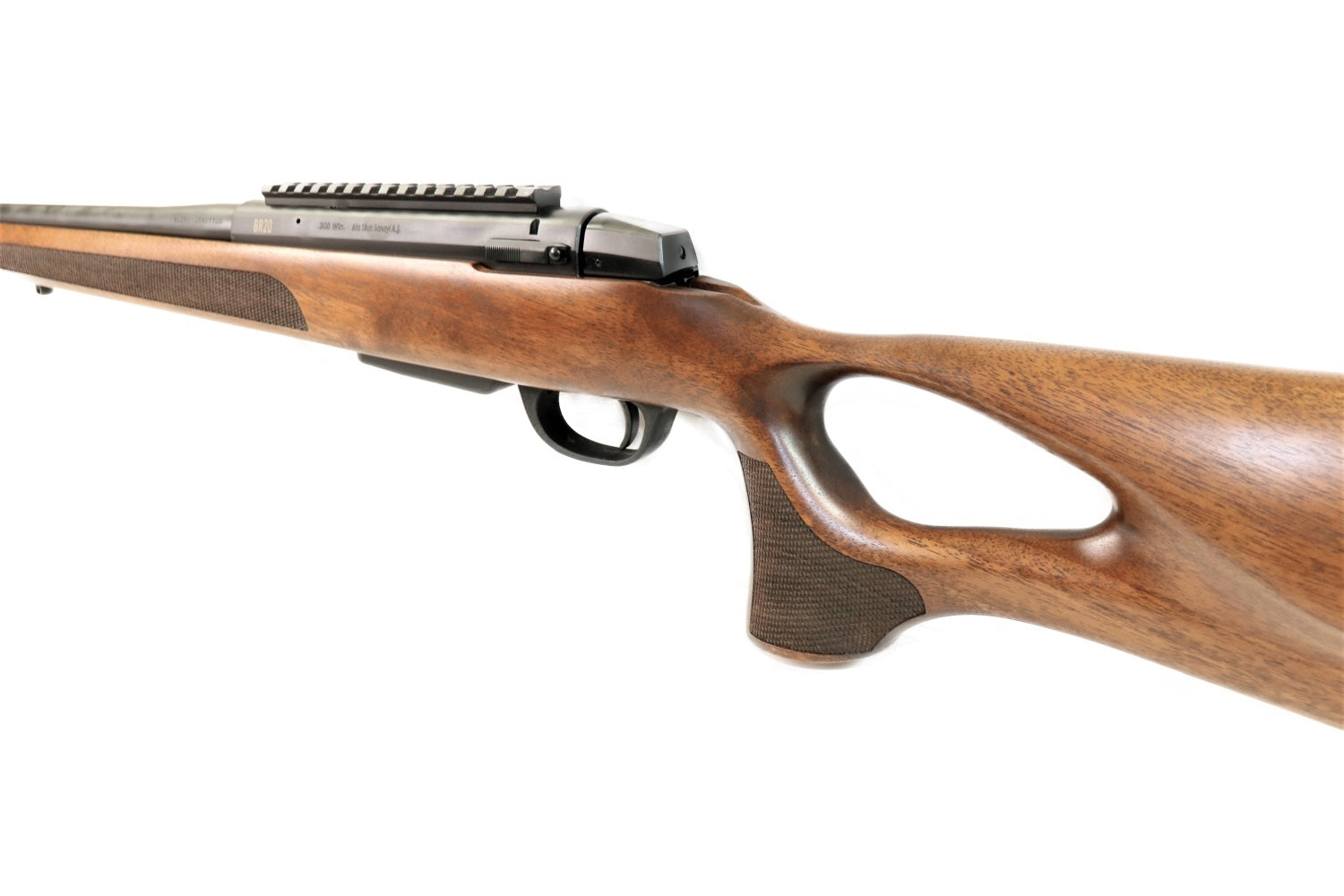 Brenner Jagdgewehr mit Holzschaft.