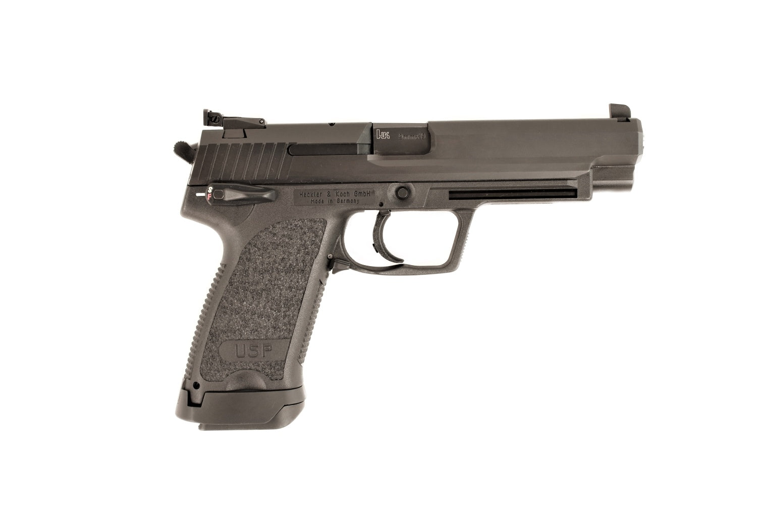 Heckler & Koch Pistole, seitlich.