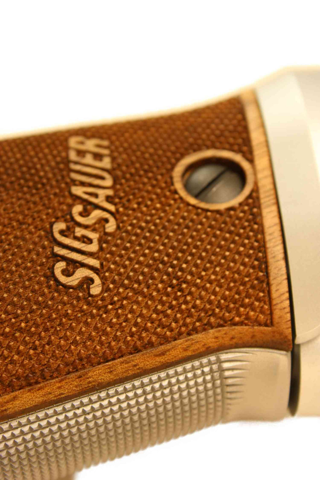 SIG SAUER Pistole, zerlegt, Holzgriff.