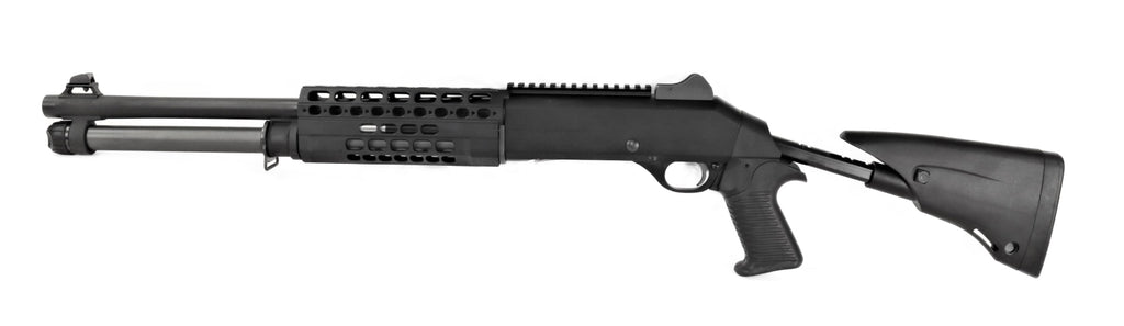 Benelli Schrotflinte, schwarz, seitlich.