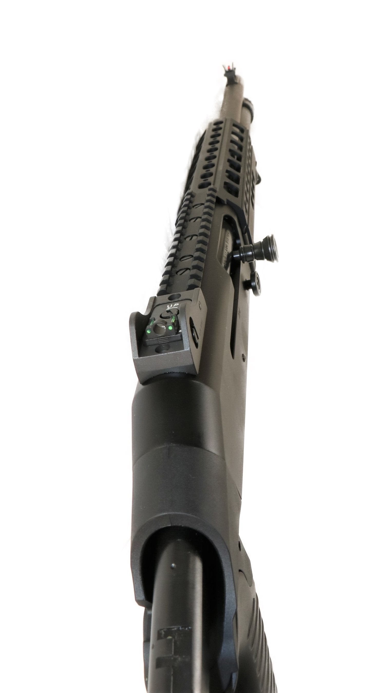 Benelli Schrotflinte, schwarz, seitlich.