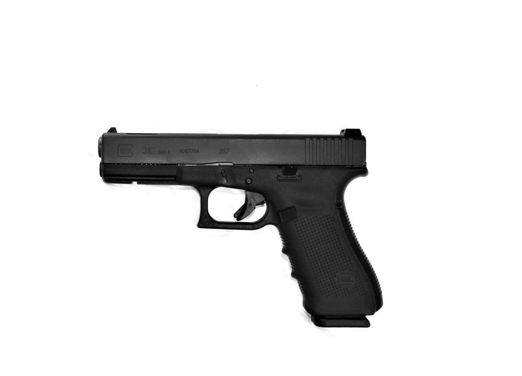 GLOCK Pistole, schwarze, seitliche Ansicht.