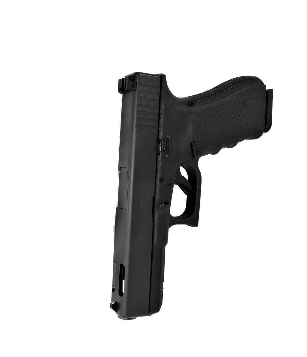 GLOCK Pistole, schwarze, seitliche Ansicht.