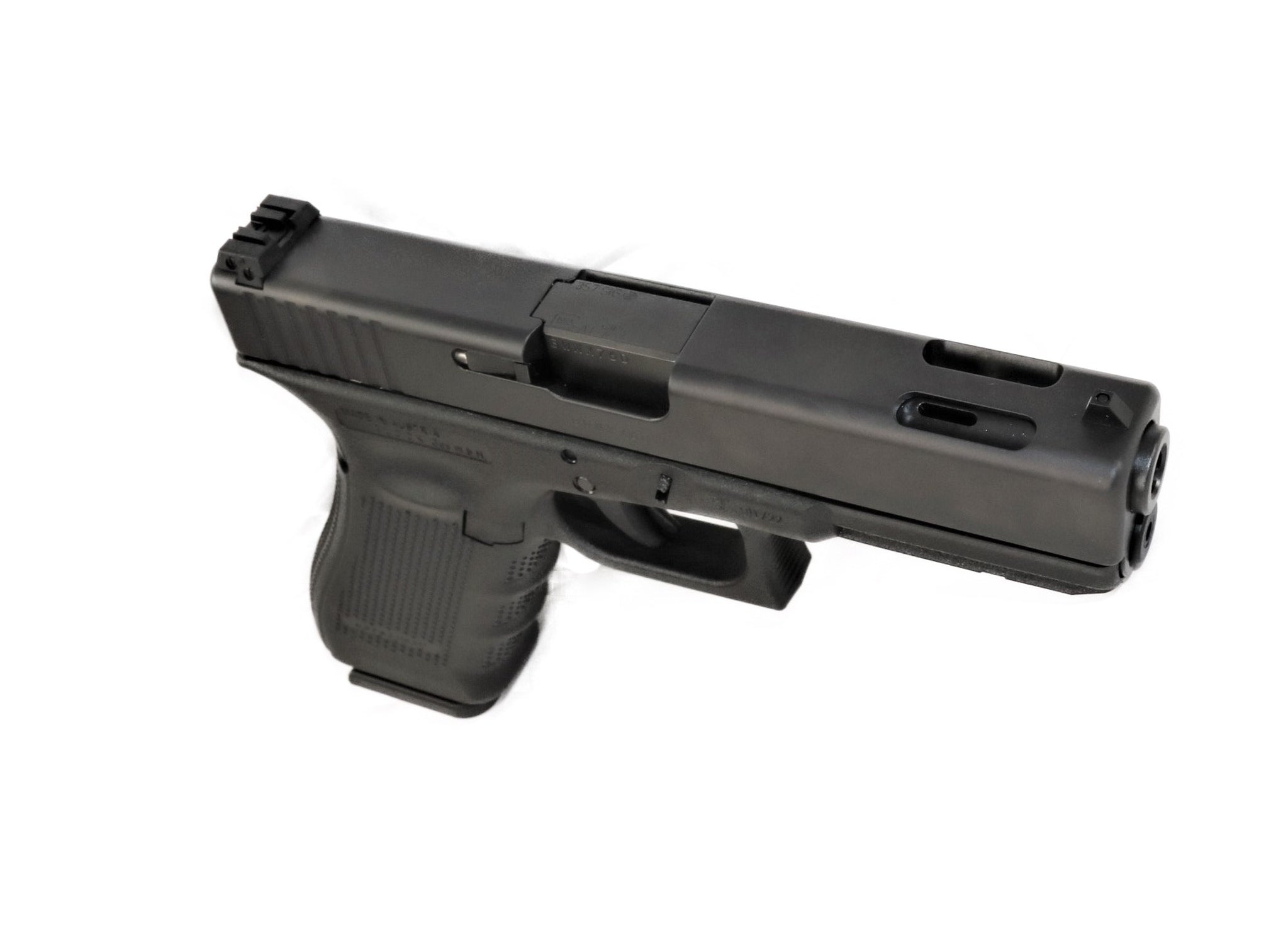 GLOCK Pistole, schwarze, seitliche Ansicht.