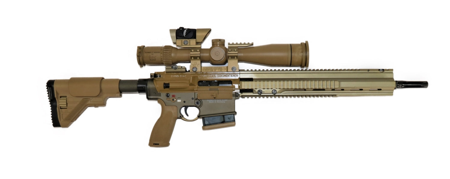 Heckler & Koch Gewehr mit Zielfernrohr.