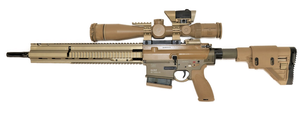 Heckler & Koch Gewehr mit Zielfernrohr.