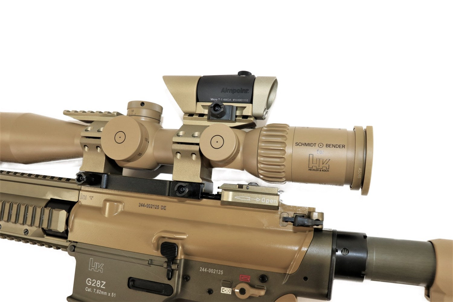 Heckler & Koch Gewehr mit Zielfernrohr.