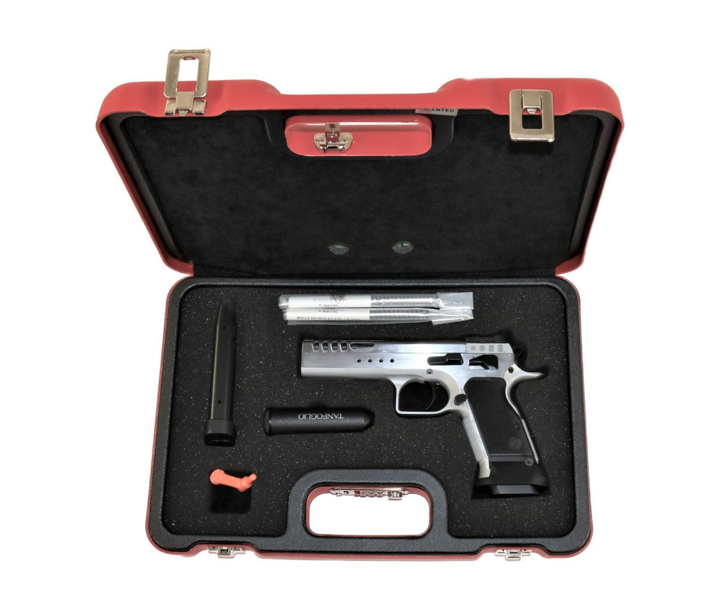 Tanfoglio Pistole, silber, seitliche Ansicht.