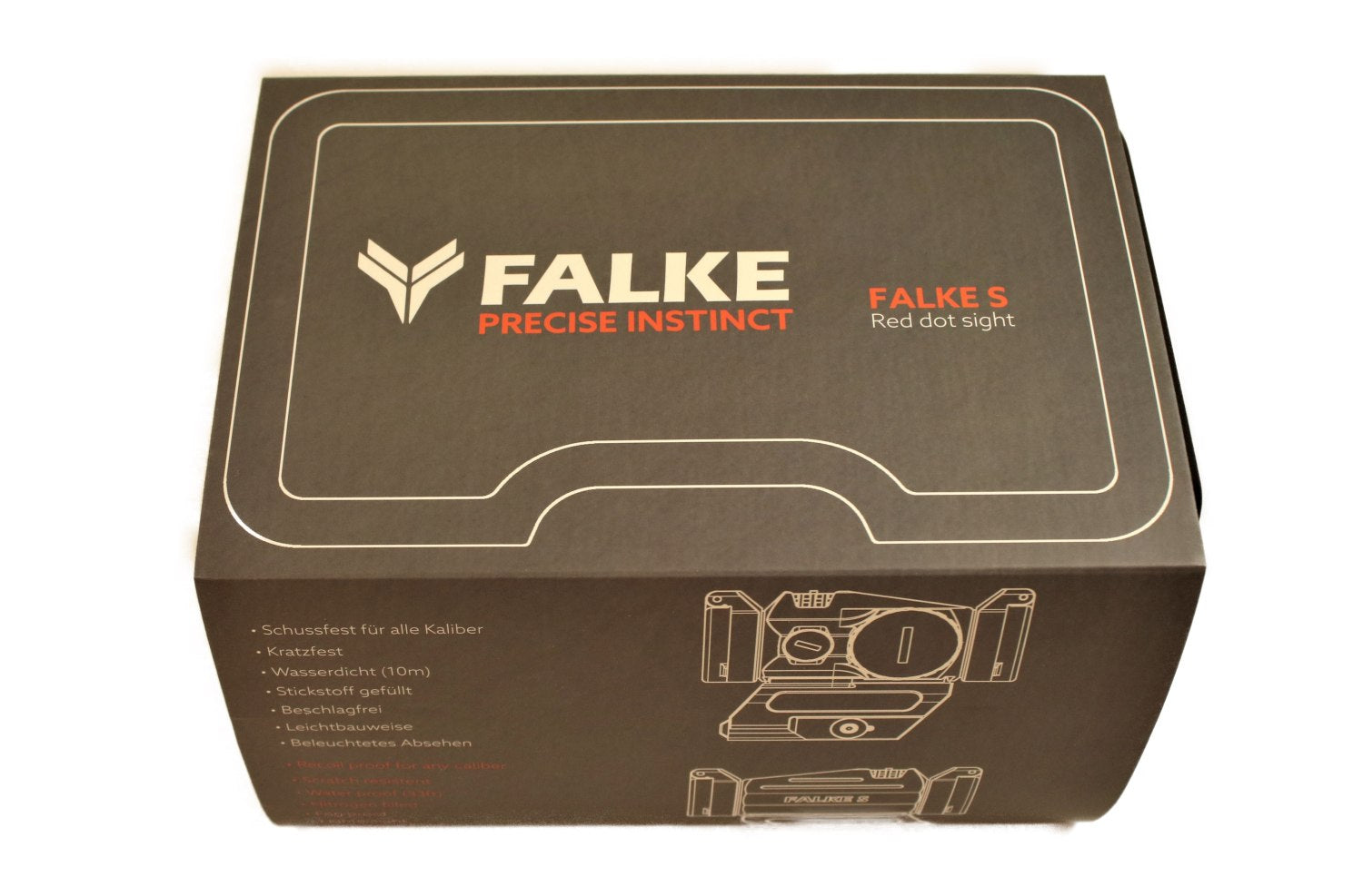 Falke Zielfernrohr mit offenen Abdeckungen.