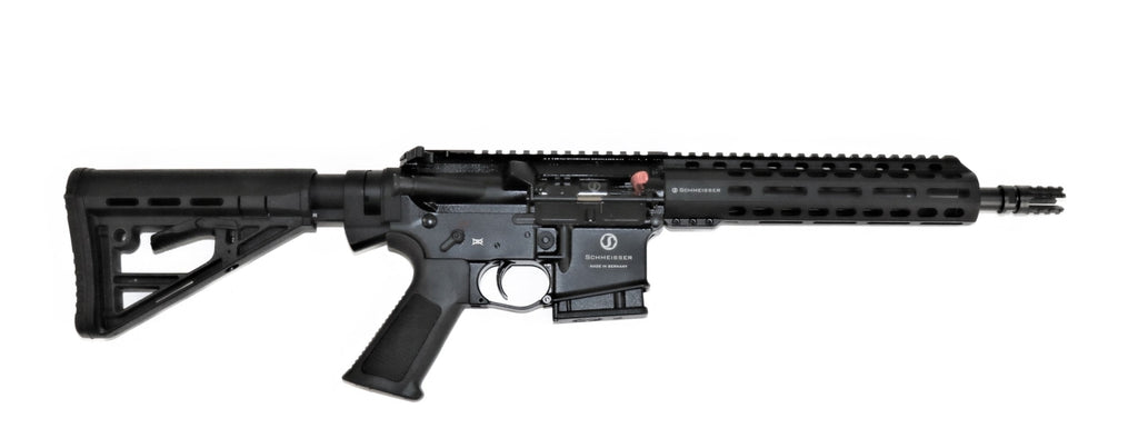 Schmeisser Gewehr, schwarz, seitliche Ansicht.