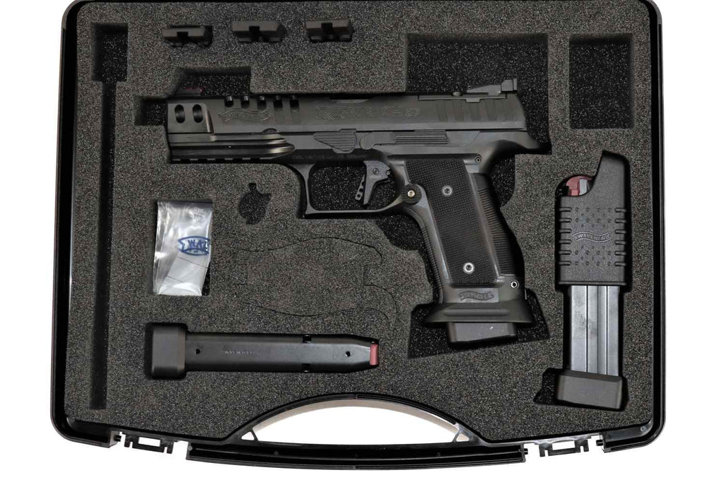 Walther Pistole, schwarz, seitliche Ansicht.