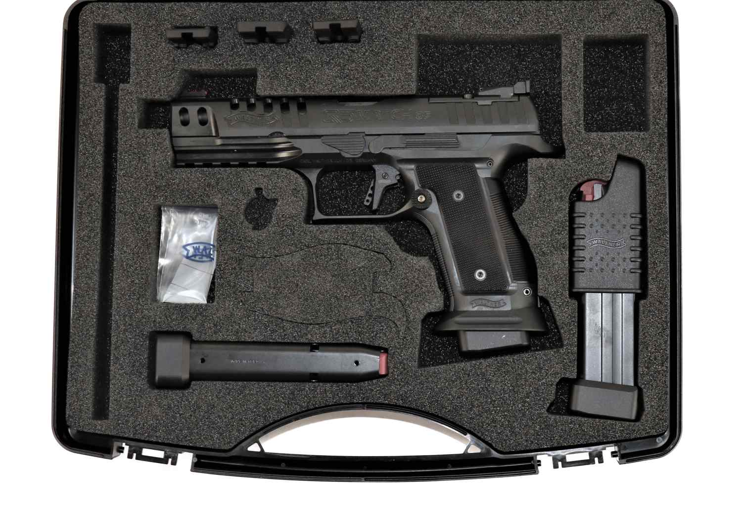 Walther Pistole, schwarz, seitliche Ansicht.