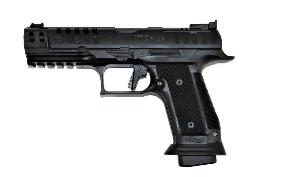 Walther Pistole, schwarz, seitliche Ansicht.