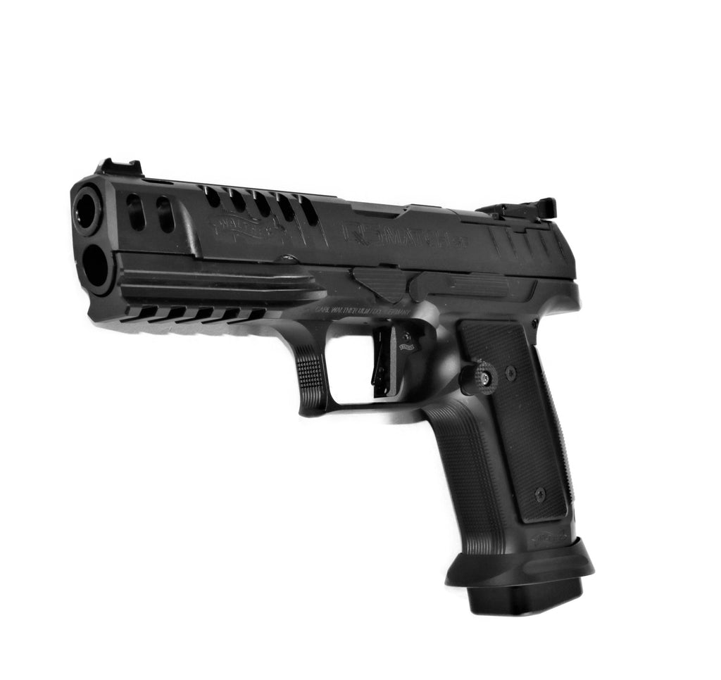 Walther Pistole, schwarz, seitliche Ansicht.