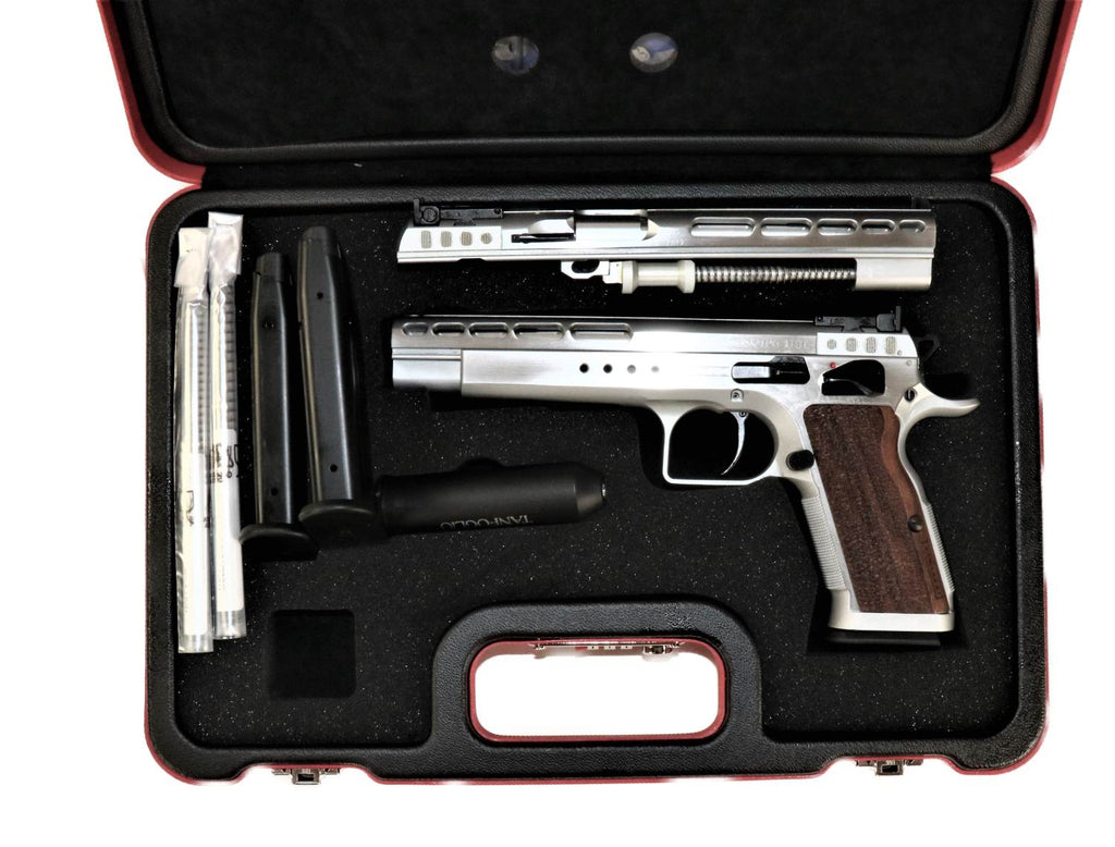 Roter Tanfoglio-Waffenkoffer, geschlossen.