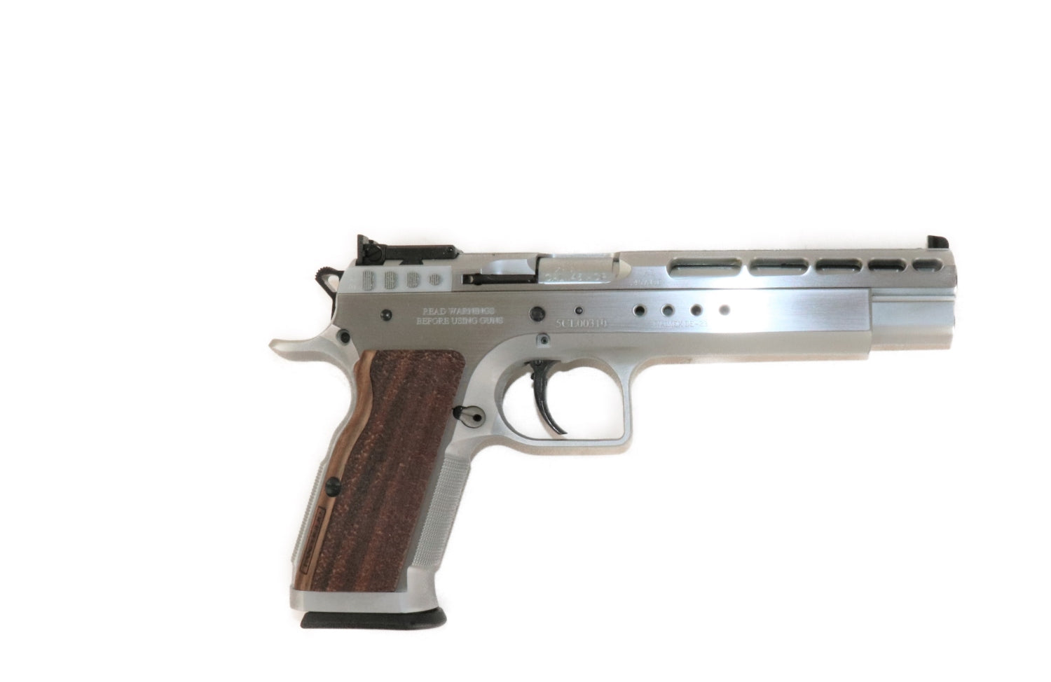 Tanfoglio Pistole mit Holzgriff.