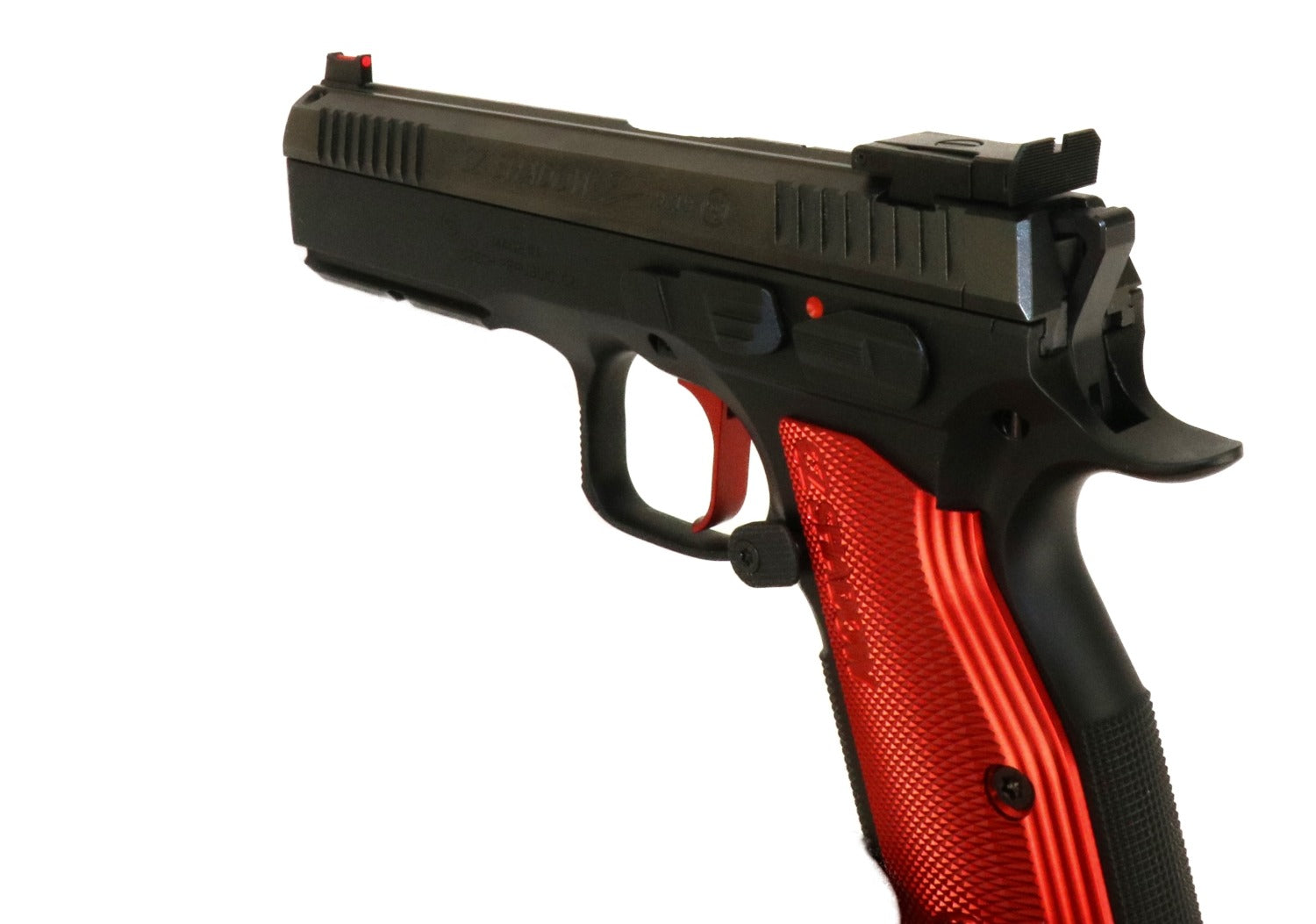 CZ-Pistole mit rotem Griff.