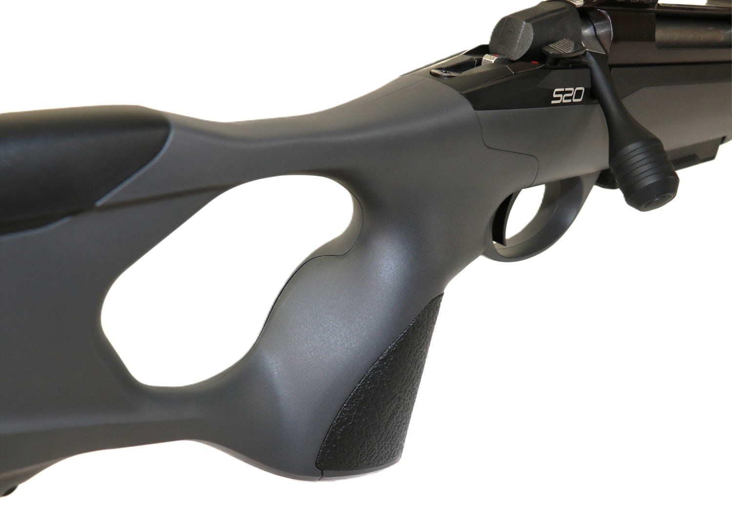 Schwarzes SAKO Gewehr seitlich Ansicht.