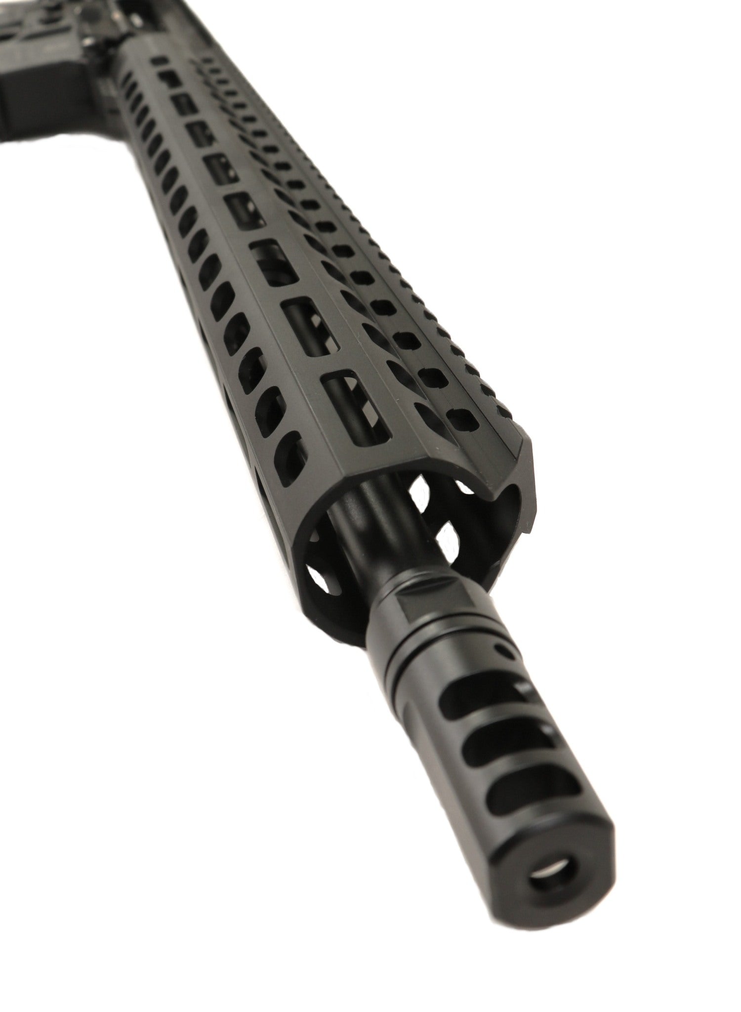 Schmeisser Gewehr, schwarz, seitliche Ansicht.