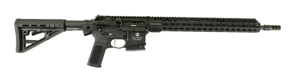 Schmeisser Gewehr, schwarz, seitliche Ansicht.