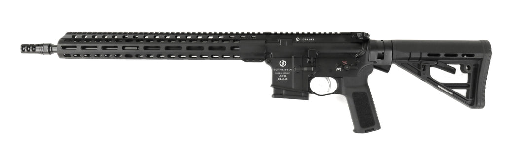 Schmeisser Gewehr, schwarz, seitliche Ansicht.