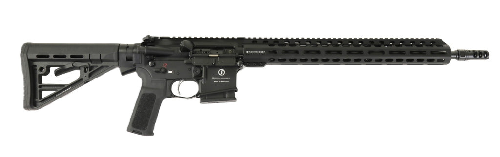 Schmeisser Gewehr, schwarz, seitliche Ansicht.