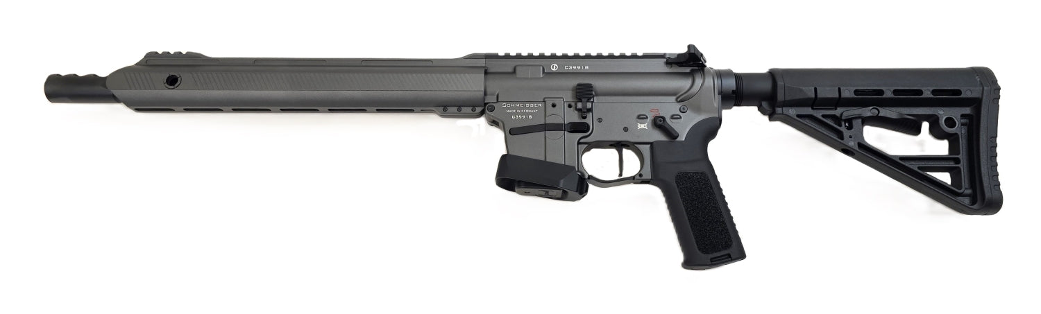 Schmeisser Gewehrlauf, Nahaufnahme, schwarz.